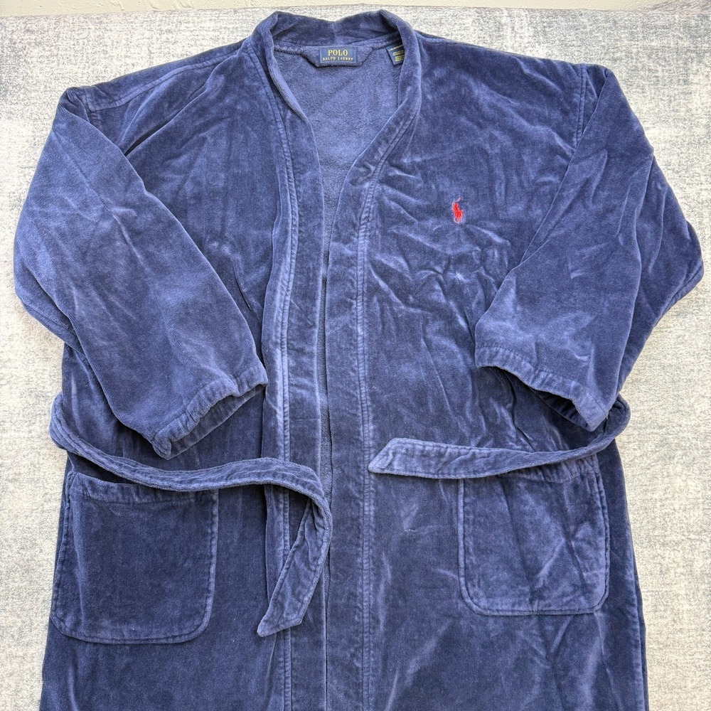 Polo Ralph Lauren Bath Rob Mens Large/XL Blue Terry Plush Towel Belted Red Pony